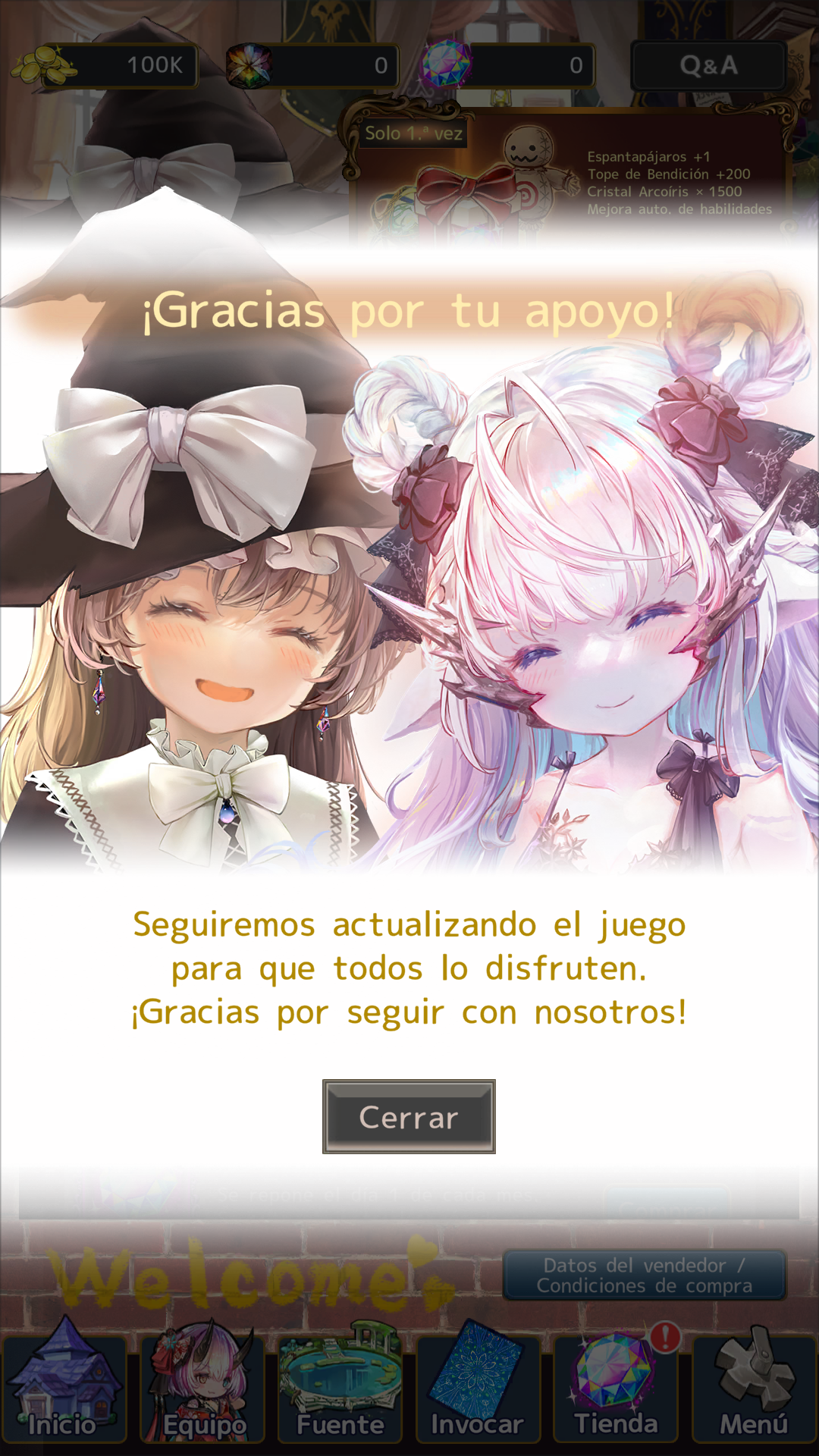 Ejemplo de pantalla de compra completada.