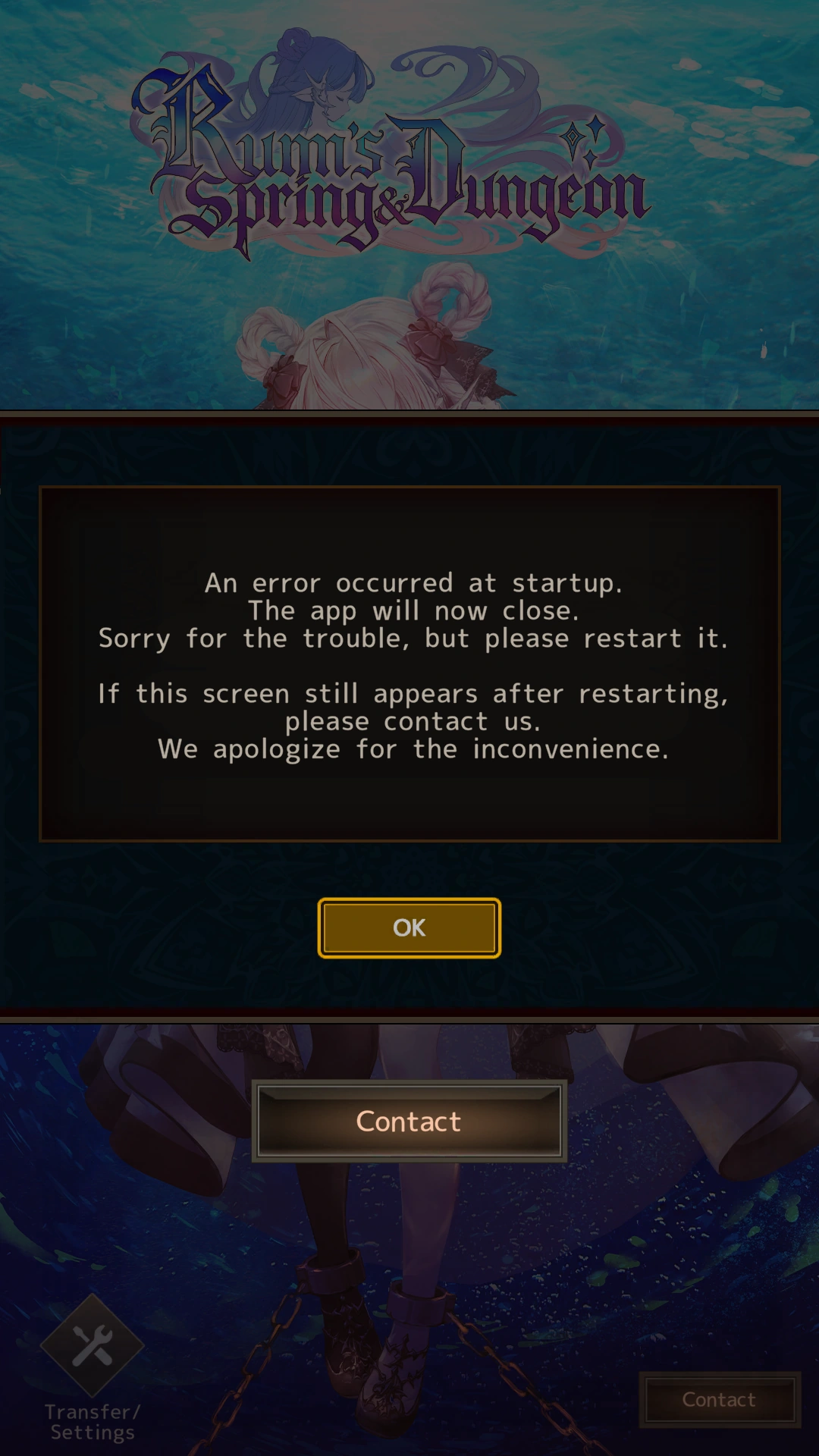 Example of a startup error dialog.